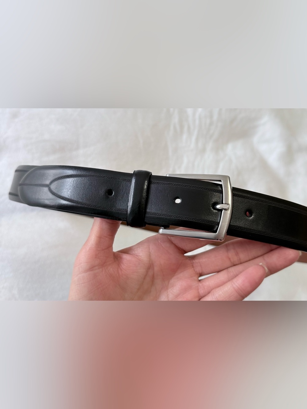 ALLEN EDMONDS | Men's 40 | Black Leather Handcrafted Silver Buckle Belt 1015864